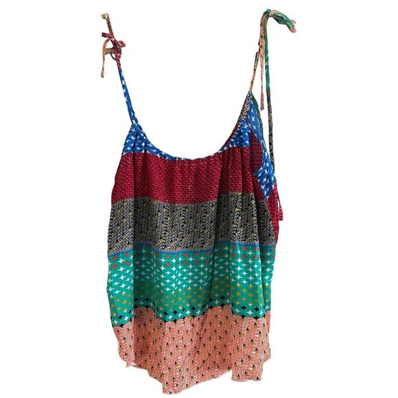 O’NEILL Multicolor Multi Pattern Loose Cami Tank Shoulder Tie Boho - Sz Large - Picture 1 of 5